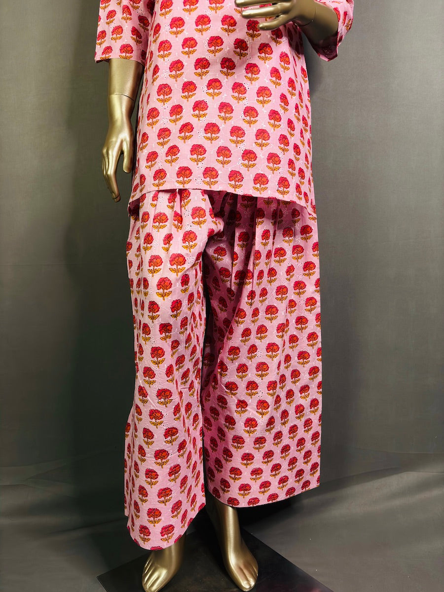 DEFNE Cotton Hakoba Floral Printed Kurta Set for women | Summer Kurta set