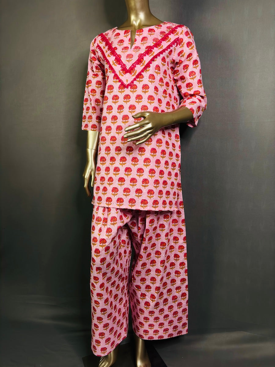 DEFNE Cotton Hakoba Floral Printed Kurta Set for women | Summer Kurta set