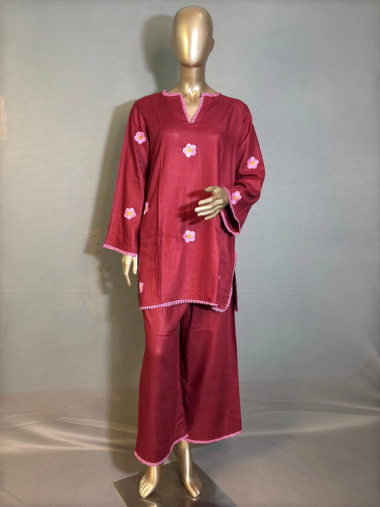 Maroon- Stylish & Trendy Embroidered Co-ord sets | Luxury wear | Airport Look kihums clothing