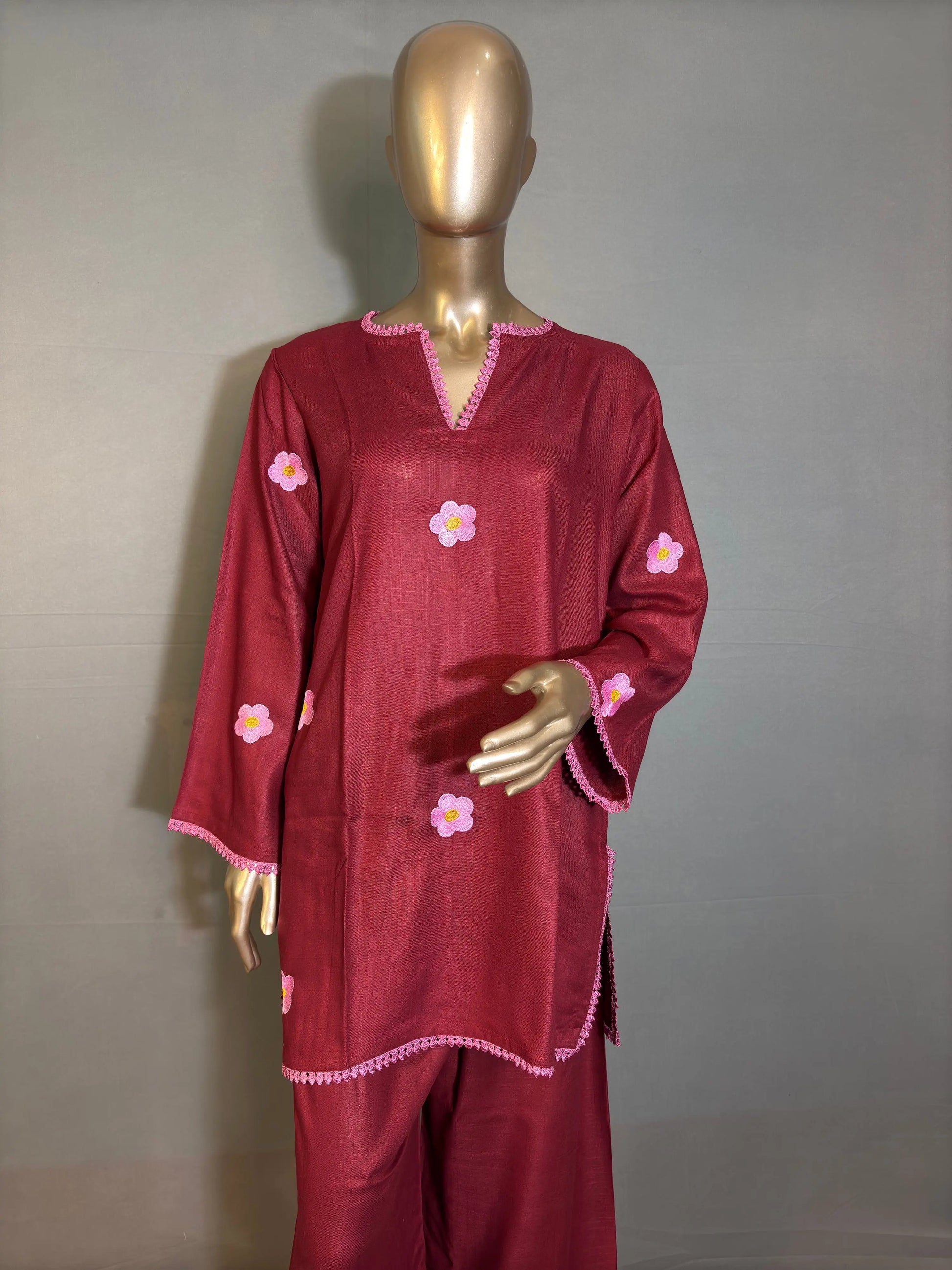 Maroon- Stylish & Trendy Embroidered Co-ord sets | Luxury wear | Airport Look kihums clothing