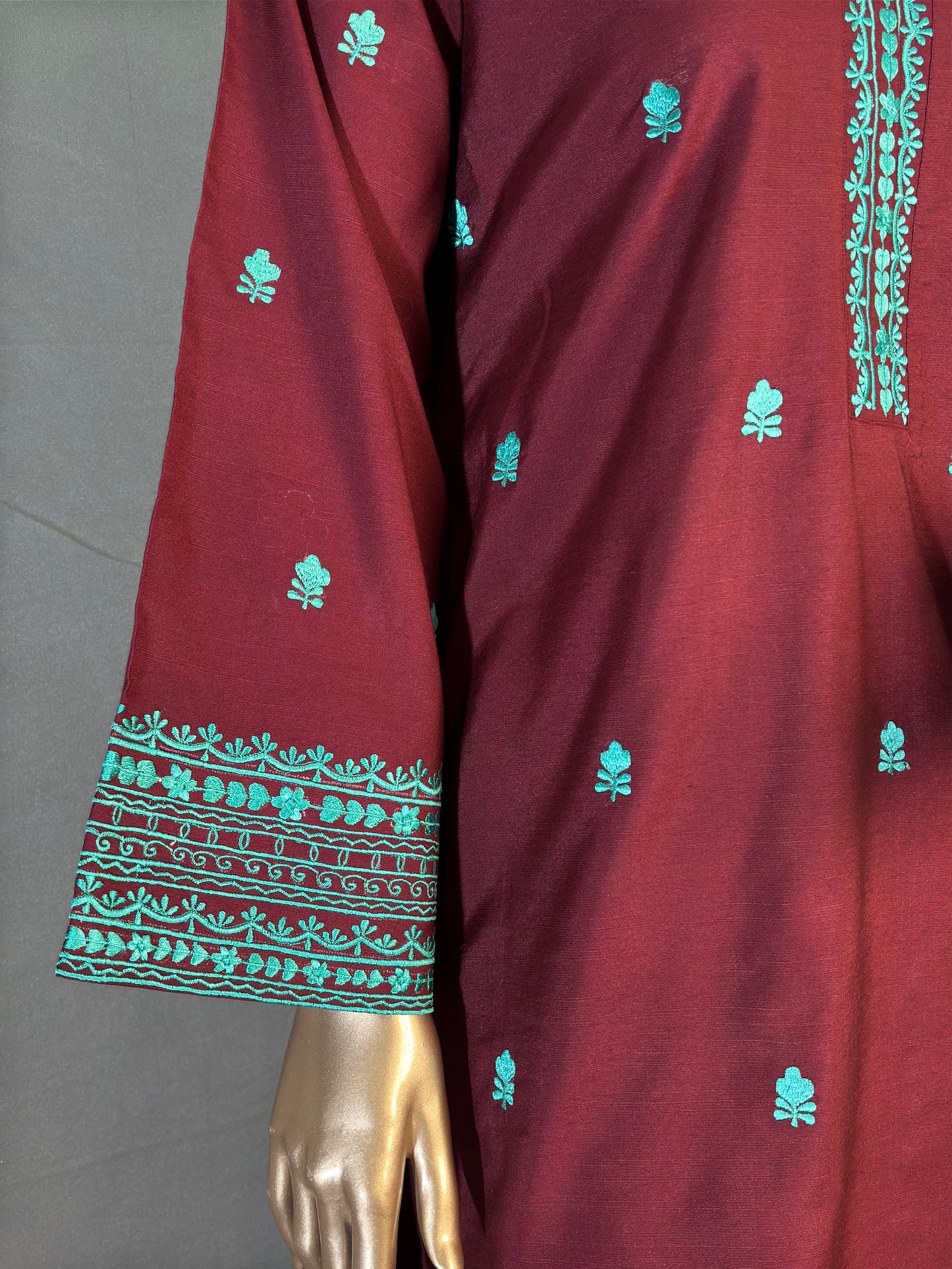 Maroon with Turquoise Embroidered Pakistani Style Co-ord sets