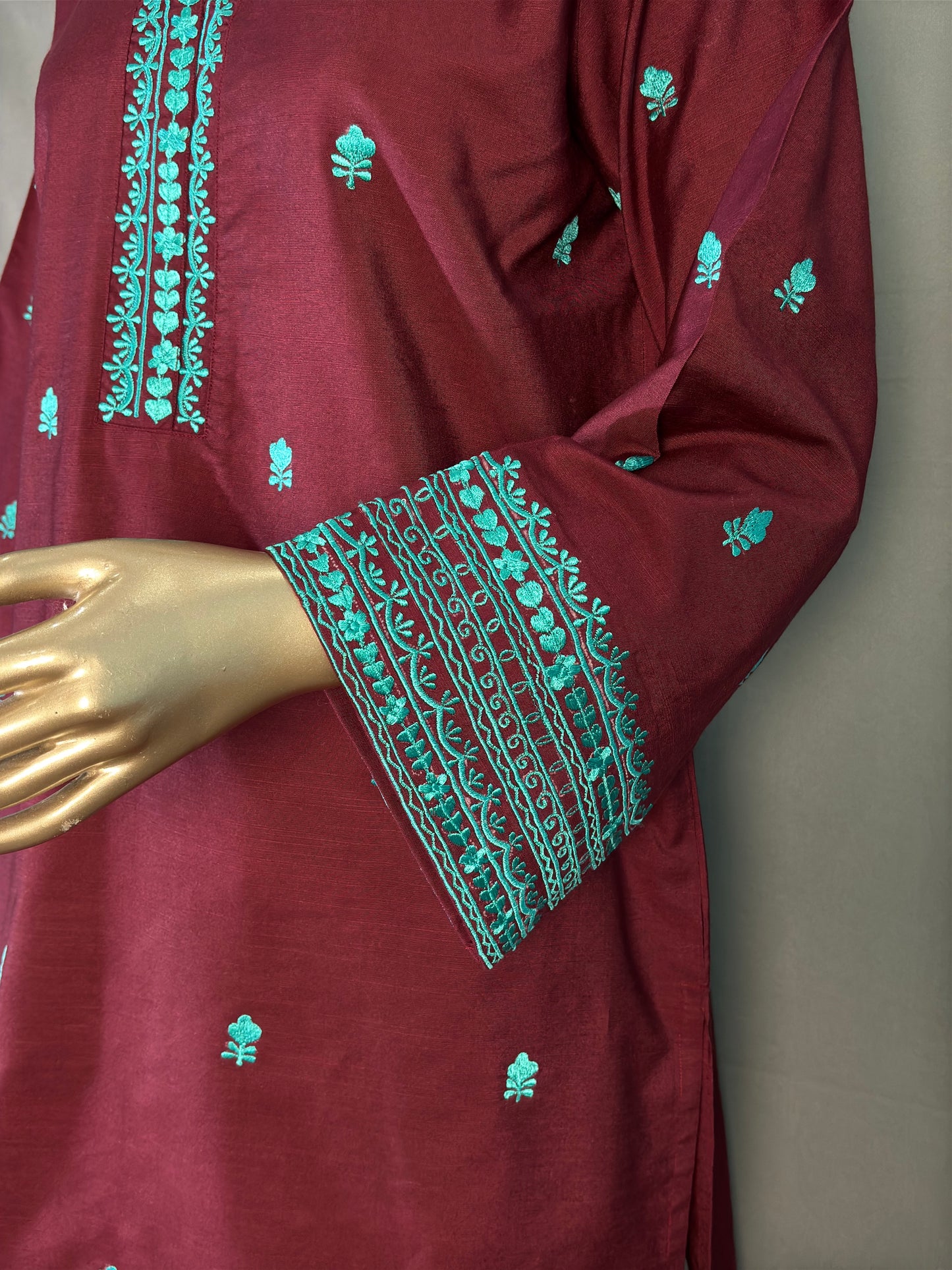 Maroon with Turquoise Embroidered Pakistani Style Co-ord sets