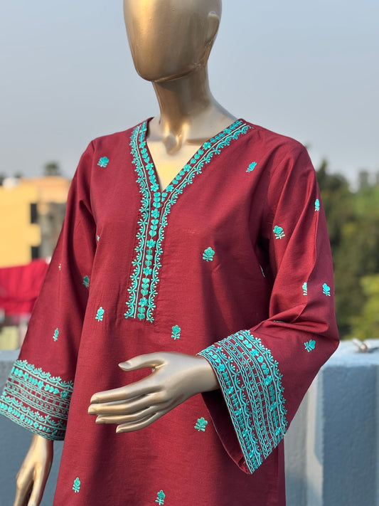 Maroon with Turquoise Embroidered Pakistani Style Co-ord sets