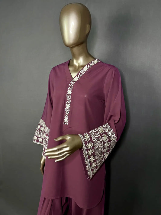 RIYA Wine Shade with Peach Thread Embroidered Farshi Shalwar kihums clothing