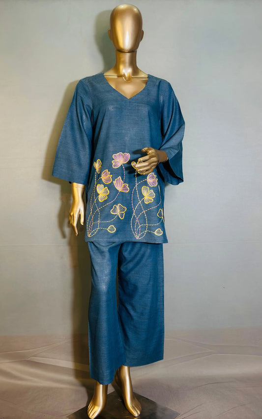 Blue Shade Embroidered Pakistani Kurta Set for women kihums clothing