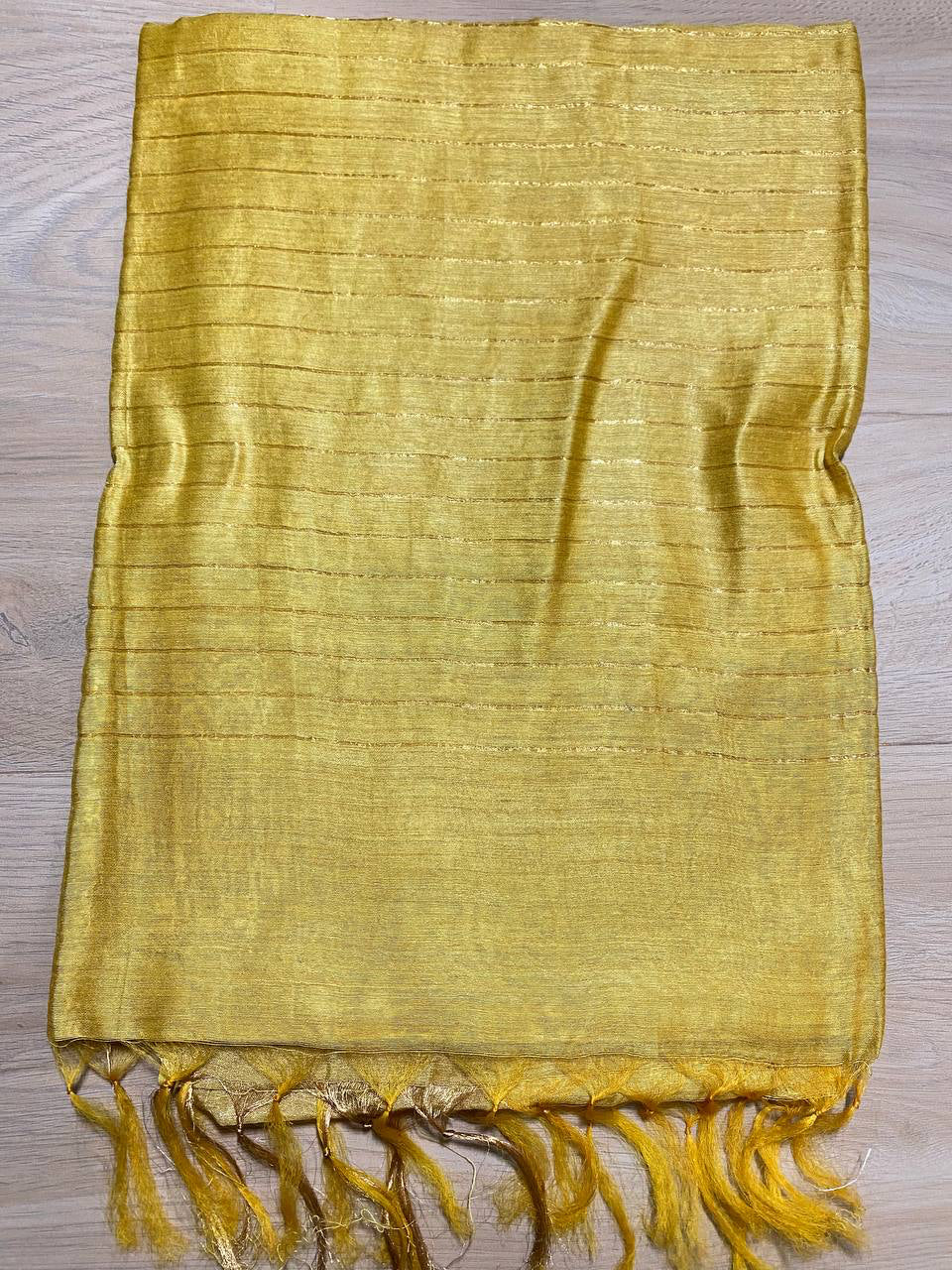 Yellow Handwoven Munga Tussar Silk Saree | Golden Zari Border | KIHUMS Saree
