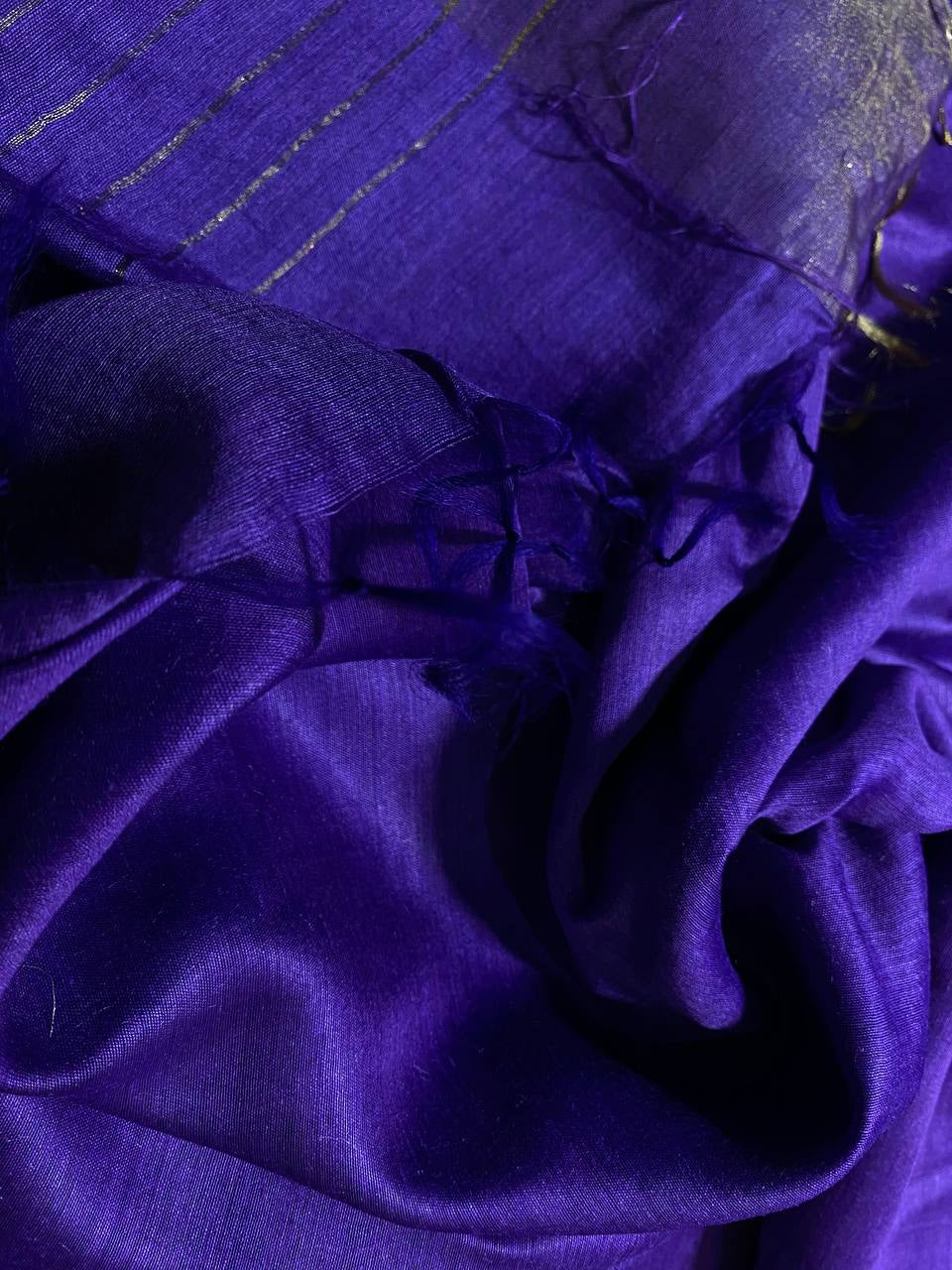 Indigo Handwoven Munga Tussar Silk Saree | Golden Zari Border | KIHUMS Saree