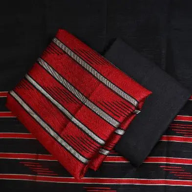 Dark Red and Black Shade Handloom Dupion Tussar Silk Unstitched Dress Material kihums clothing