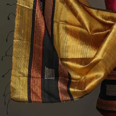 Dark Red and Mustard Yellow Shade Handloom Dupion Tussar Silk Unstitched Dress Material kihums clothing