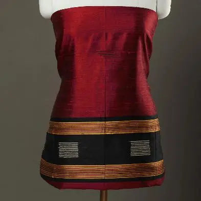 Dark Red and Mustard Yellow Shade Handloom Dupion Tussar Silk Unstitched Dress Material kihums clothing