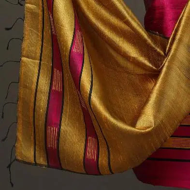 Hot Pink and Mustard Yellow Shade Handloom Dupion Tussar Silk Unstitched Dress Material kihums clothing