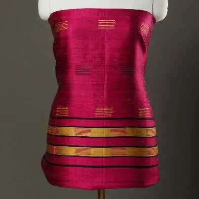 Hot Pink and Mustard Yellow Shade Handloom Dupion Tussar Silk Unstitched Dress Material kihums clothing