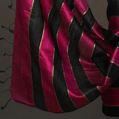 Hot Pink and Black Shade Handloom Dupion Tussar Silk Unstitched Dress Material kihums clothing