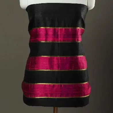 Hot Pink and Black Shade Handloom Dupion Tussar Silk Unstitched Dress Material kihums clothing