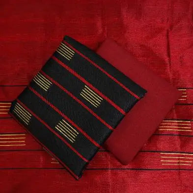 Red and Black Shade Handloom Dupion Tussar Silk Unstitched Dress Material kihums clothing