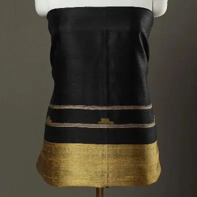 Cream and Black Shade Handloom Dupion Tussar Silk Unstitched Dress Material kihums clothing