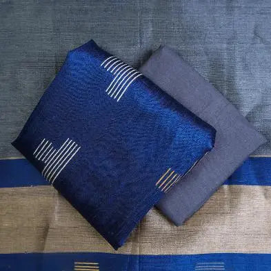 Blue and Grey Shade Handloom Dupion Tussar Silk Unstitched Dress Material kihums clothing