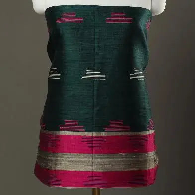 Dark Green and Pink Handloom Dupion Tussar Silk Unstitched Dress Material kihums clothing