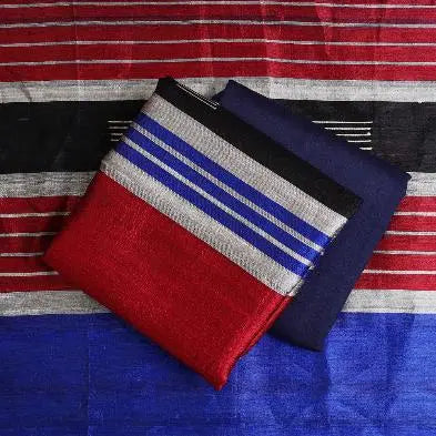 Blue and Red Handloom Dupion Tussar Silk Unstitched Dress Material kihums clothing