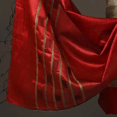 Dark Red and Cream Shade Handloom Dupion Tussar Silk Unstitched Dress Material kihums clothing