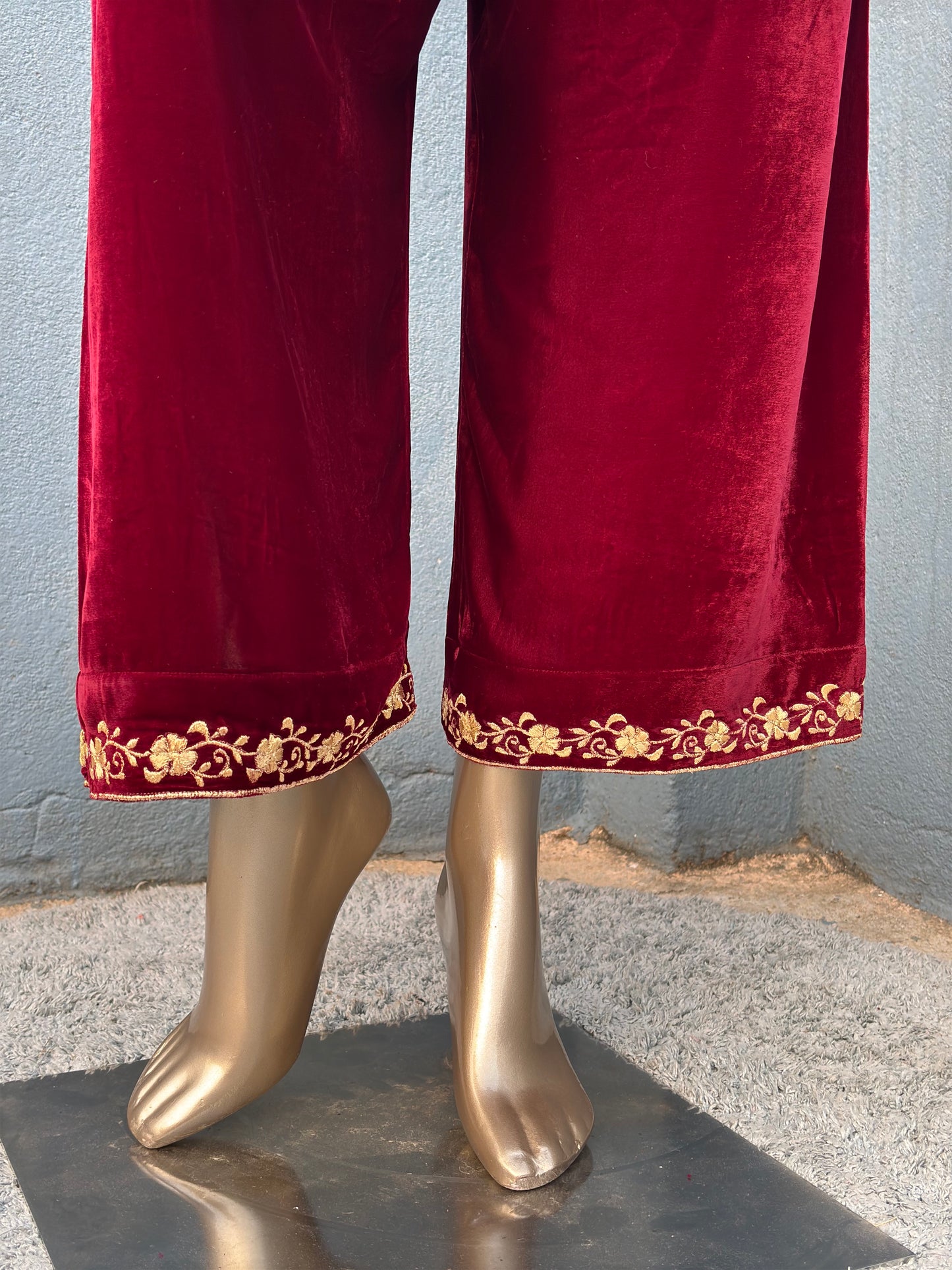 Maroon Zari Embroidered Velvet Co-ord sets | Kurta with Palazzos