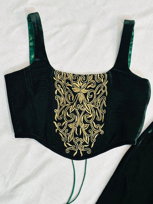 Elegant Microvelvet Embroidered Corset top with Zari Detailing