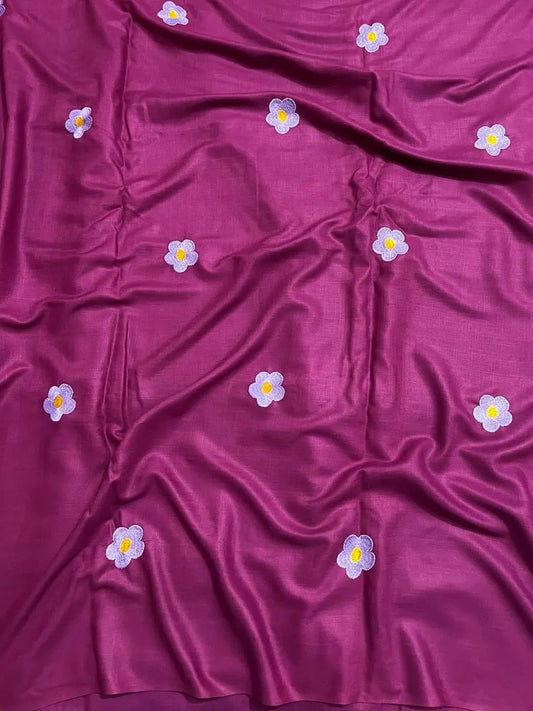 Handloom 100% Viscose Fabric with Embroidery motif - Magenta with Lavendar floral embroidery kihums clothing