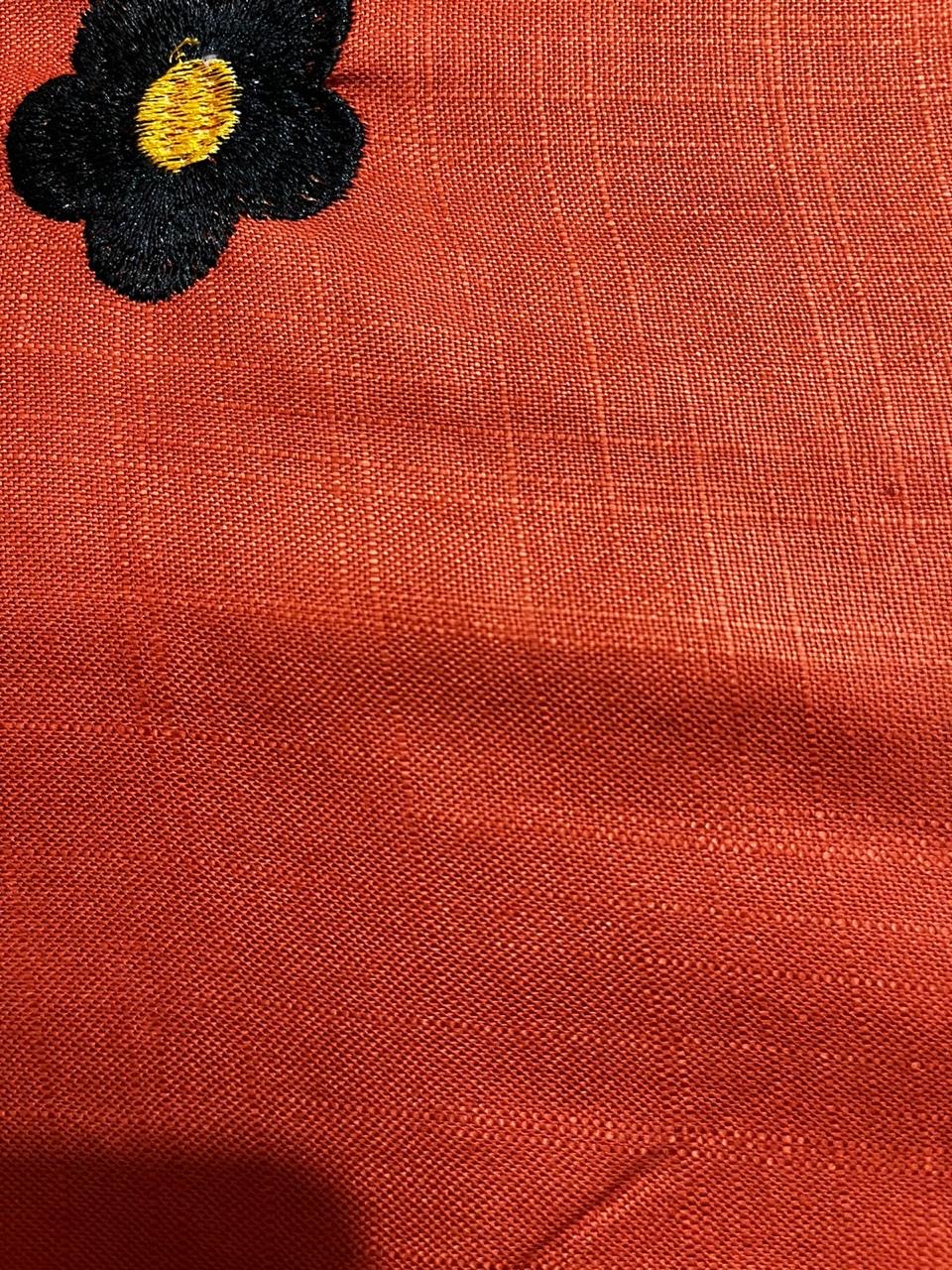 Handloom 100% Viscose Fabric with Embroidery motif - Rust with Black floral embroidery
