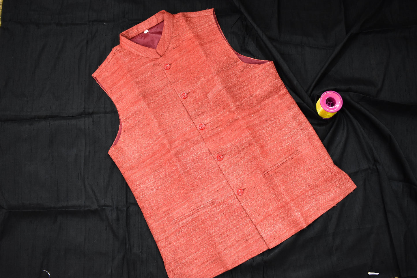 Handloom 100% pure Katiya Silk Men's Mustard Rust Saffron shade Jacket | Vest | Men Traditional wear