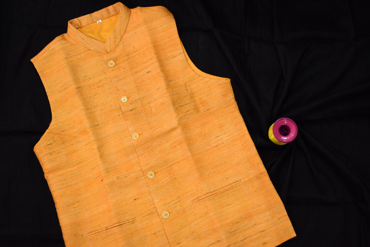 Handloom 100% pure Katiya Silk Men's Mustard Yellow shade Jacket | Vest | Men Traditional wear