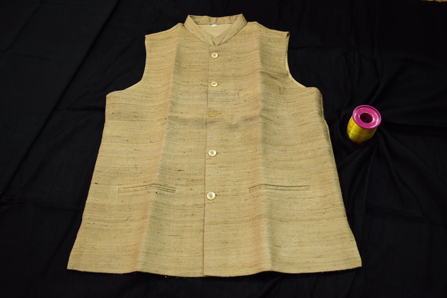 Handloom 100% pure Katiya Silk Men's Gold Beige shade Jacket | Vest | Men Traditional wear