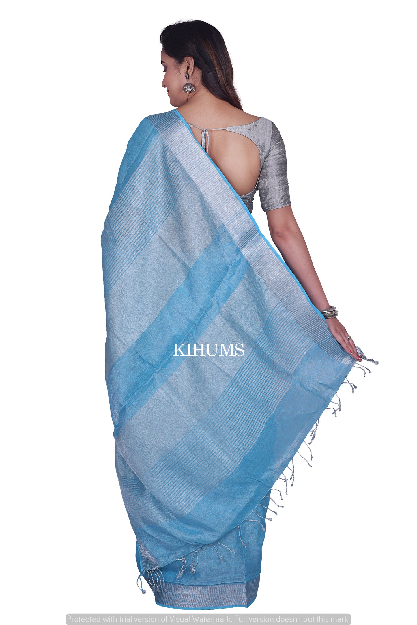 Blue Shade with Silver Tinge | Tissue Linen Saree | KIHUMS Saree