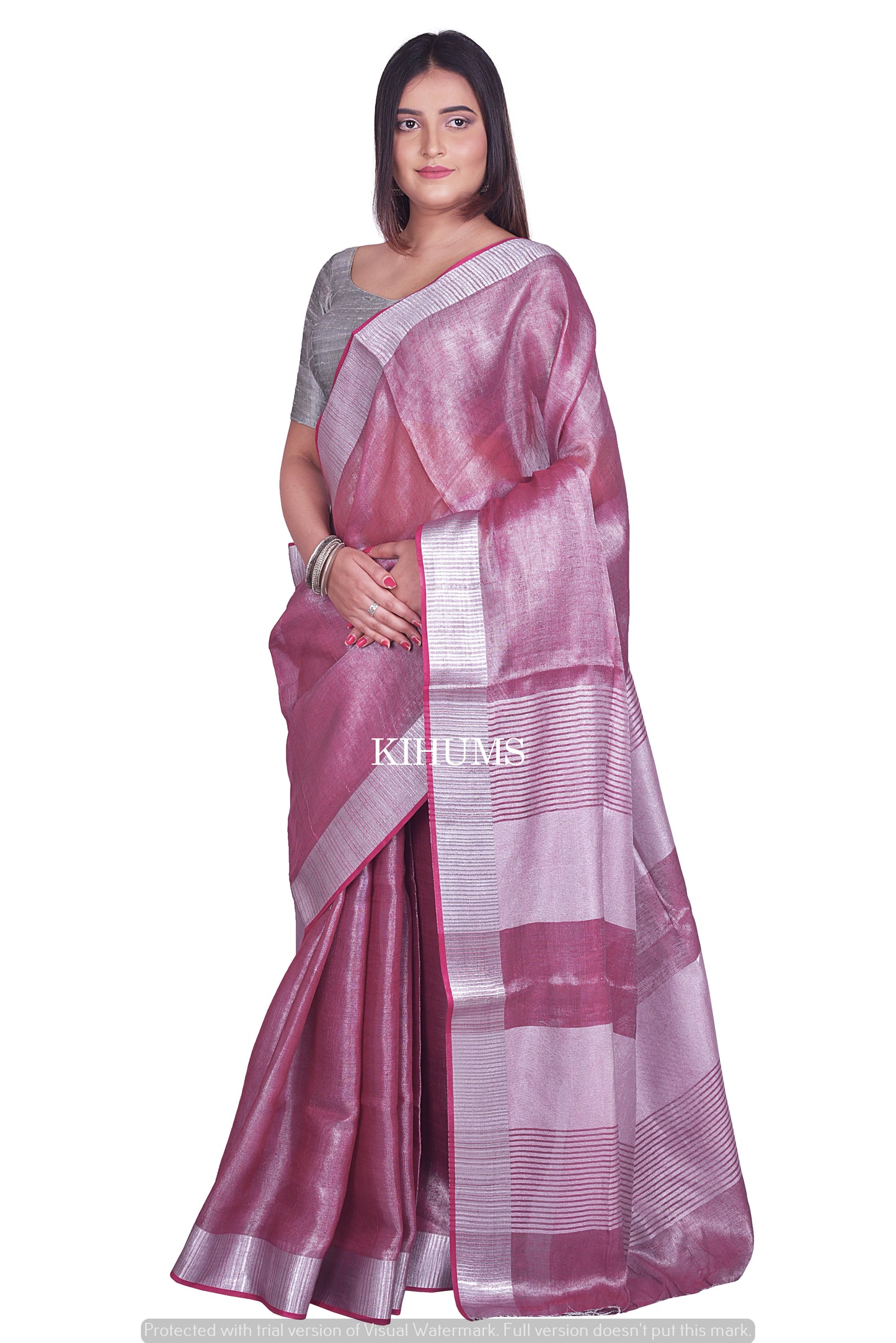 Pinkish Purple Shade with Silver Tinge | Tissue Linen Saree | KIHUMS Saree