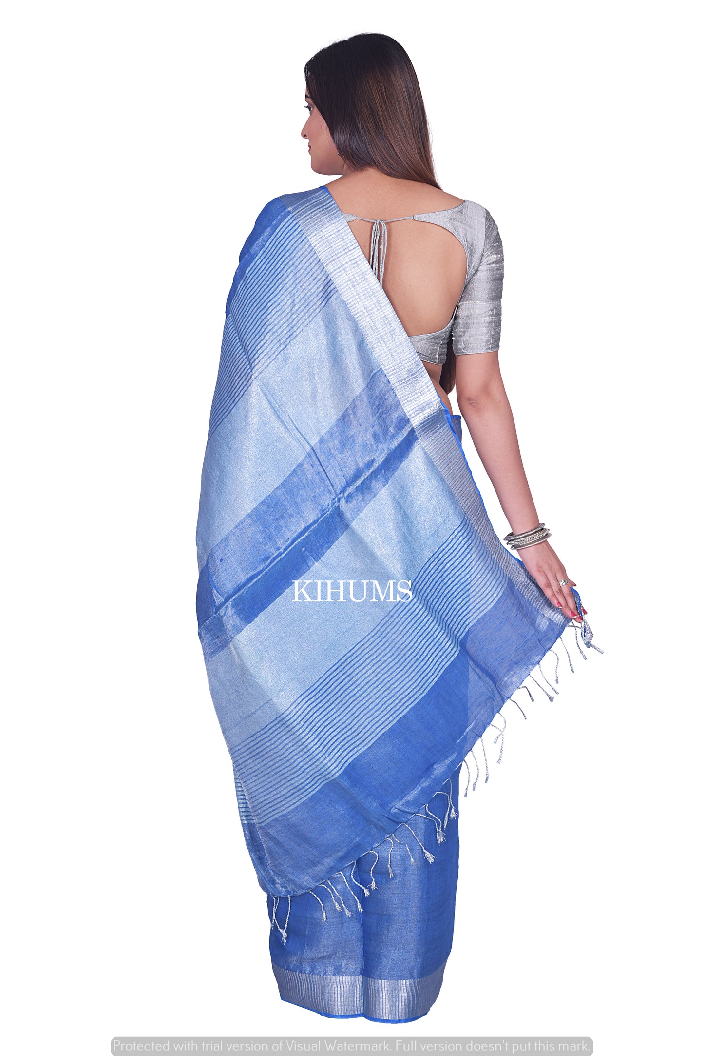Navy Blue Shade with Silver Tinge | Tissue Linen Saree | KIHUMS Saree