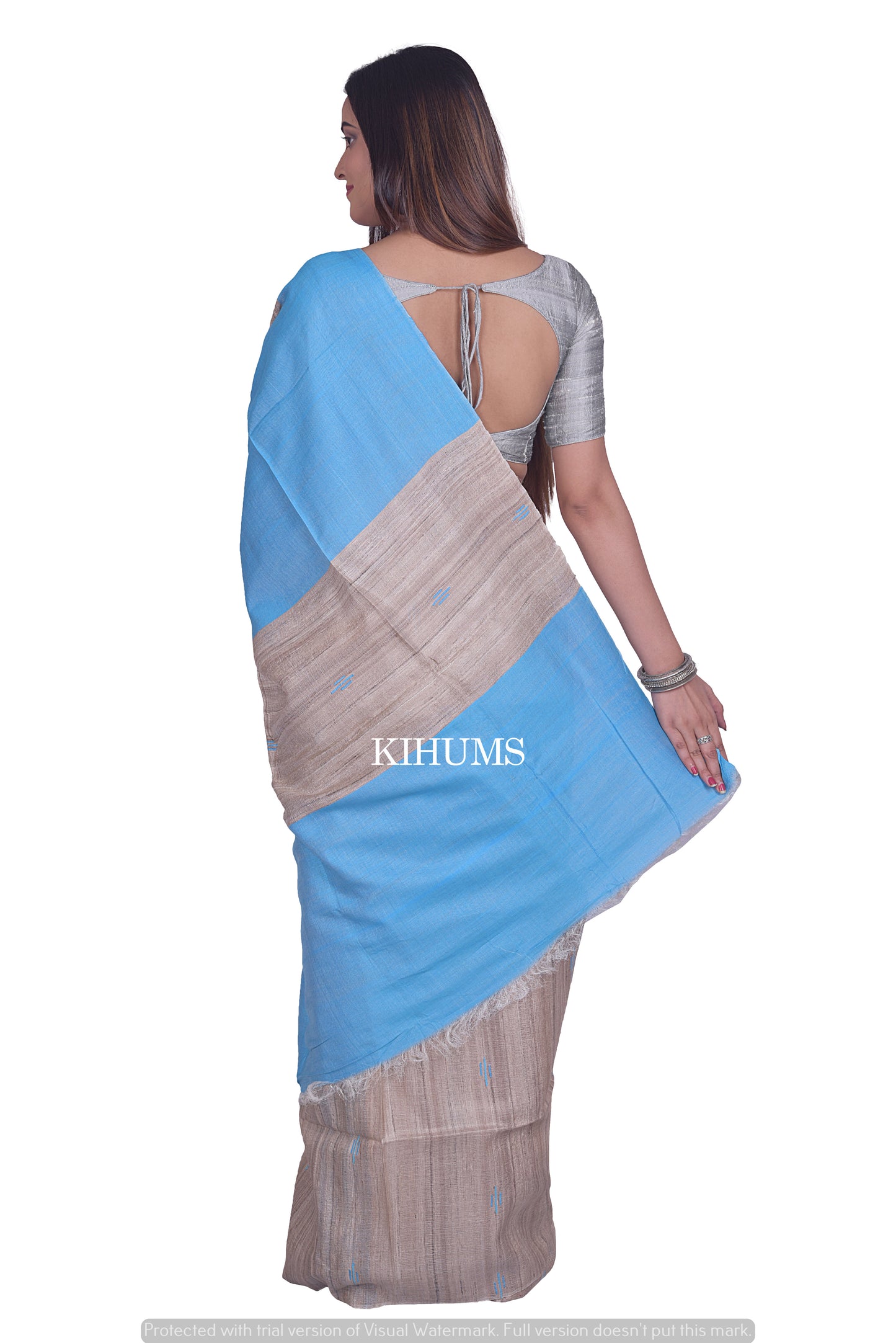 Beige Shade Handwoven Tussar Silk Saree | Contrast Pallu | KIHUMS Saree