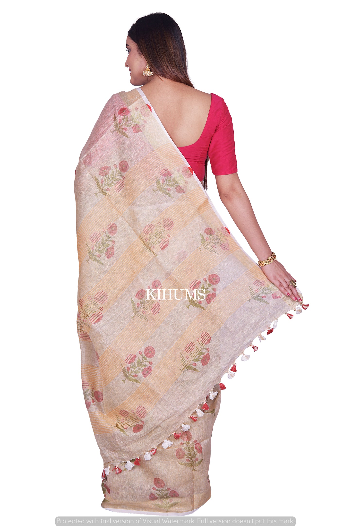 Floral printed Tissue linen saree | Handwoven Saree I Pretty Sari | KIHUMS Saree
