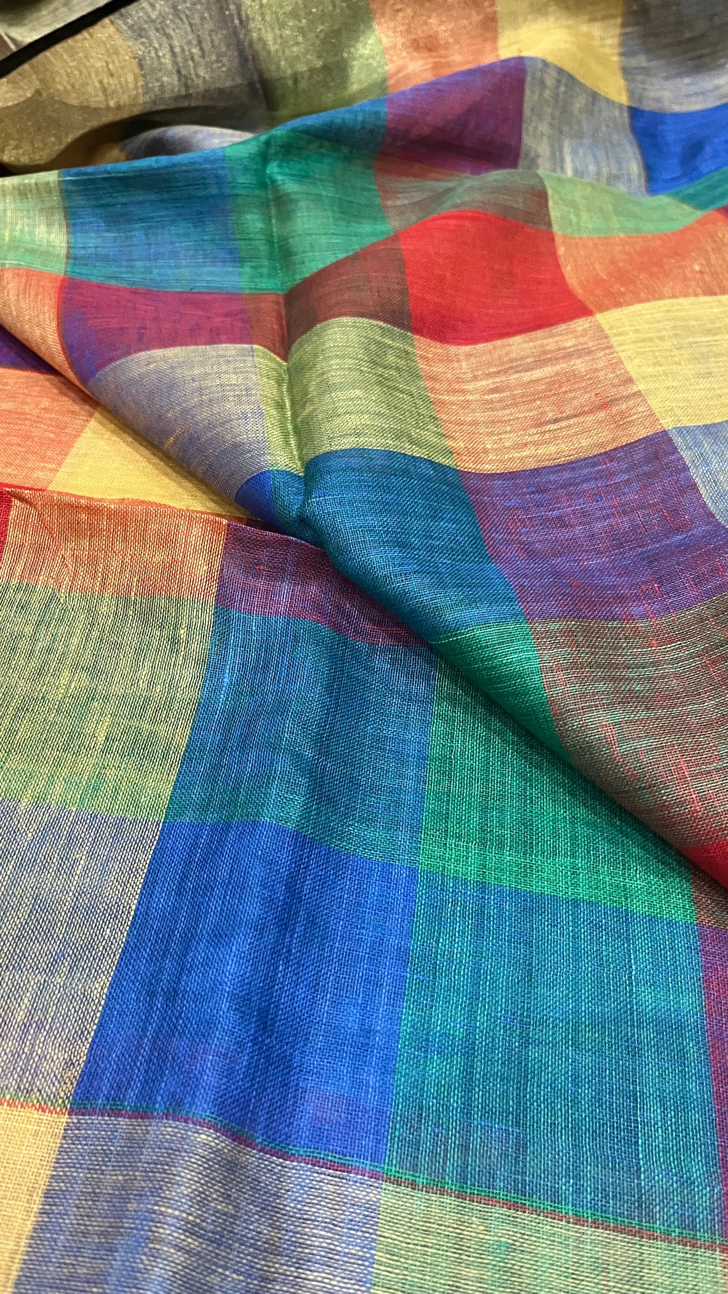 Multicolor Handwoven organic Linen Saree with Gold Zari woven| KIHUMS Saree