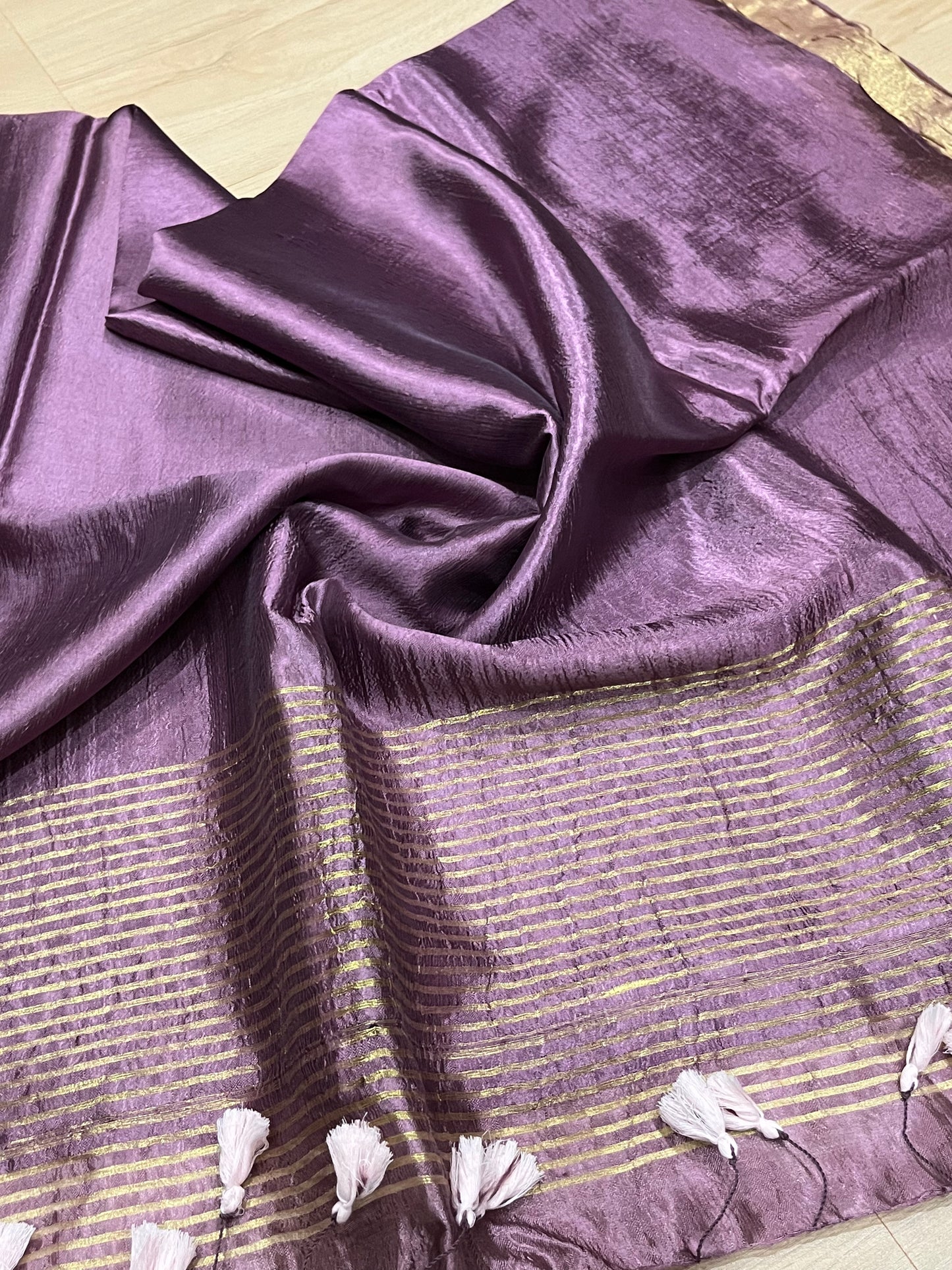 Purple shade Handmade Silk Viscose Saree | Gold Zari Border | KIHUMS Saree