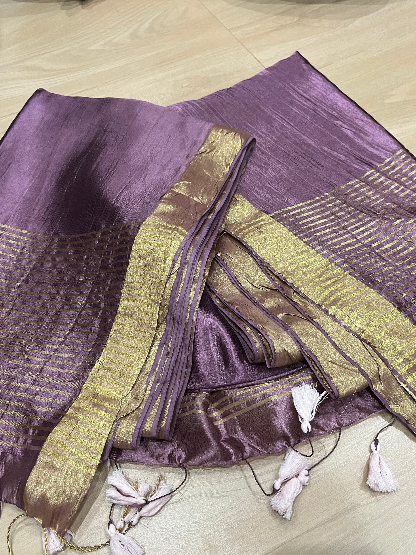 Purple shade Handmade Silk Viscose Saree | Gold Zari Border | KIHUMS Saree