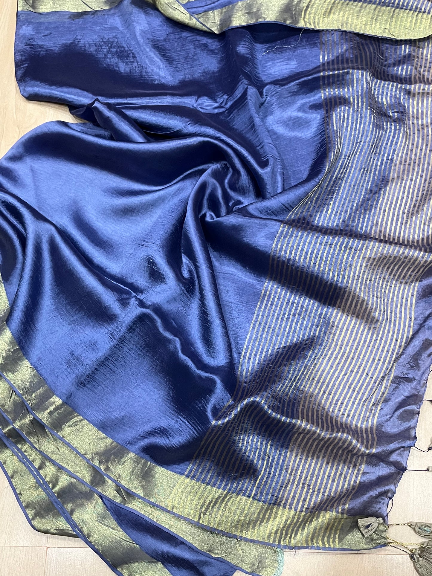 Royal Blue shade Handmade Silk Viscose Saree | Gold Zari Border | KIHUMS Saree