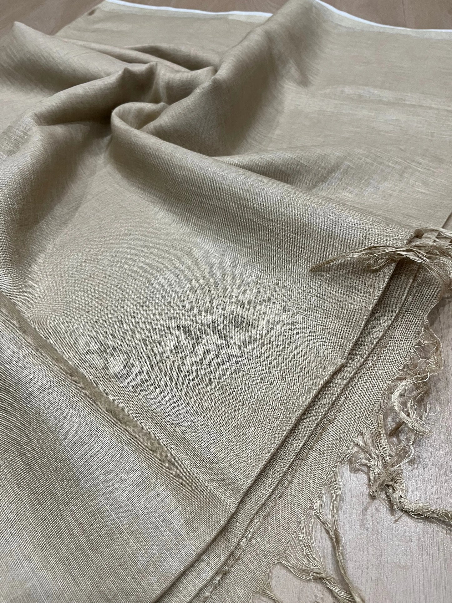 Beige shade Handwoven organic Linen Saree | Gold Zari border | KIHUMS Saree kihums clothing