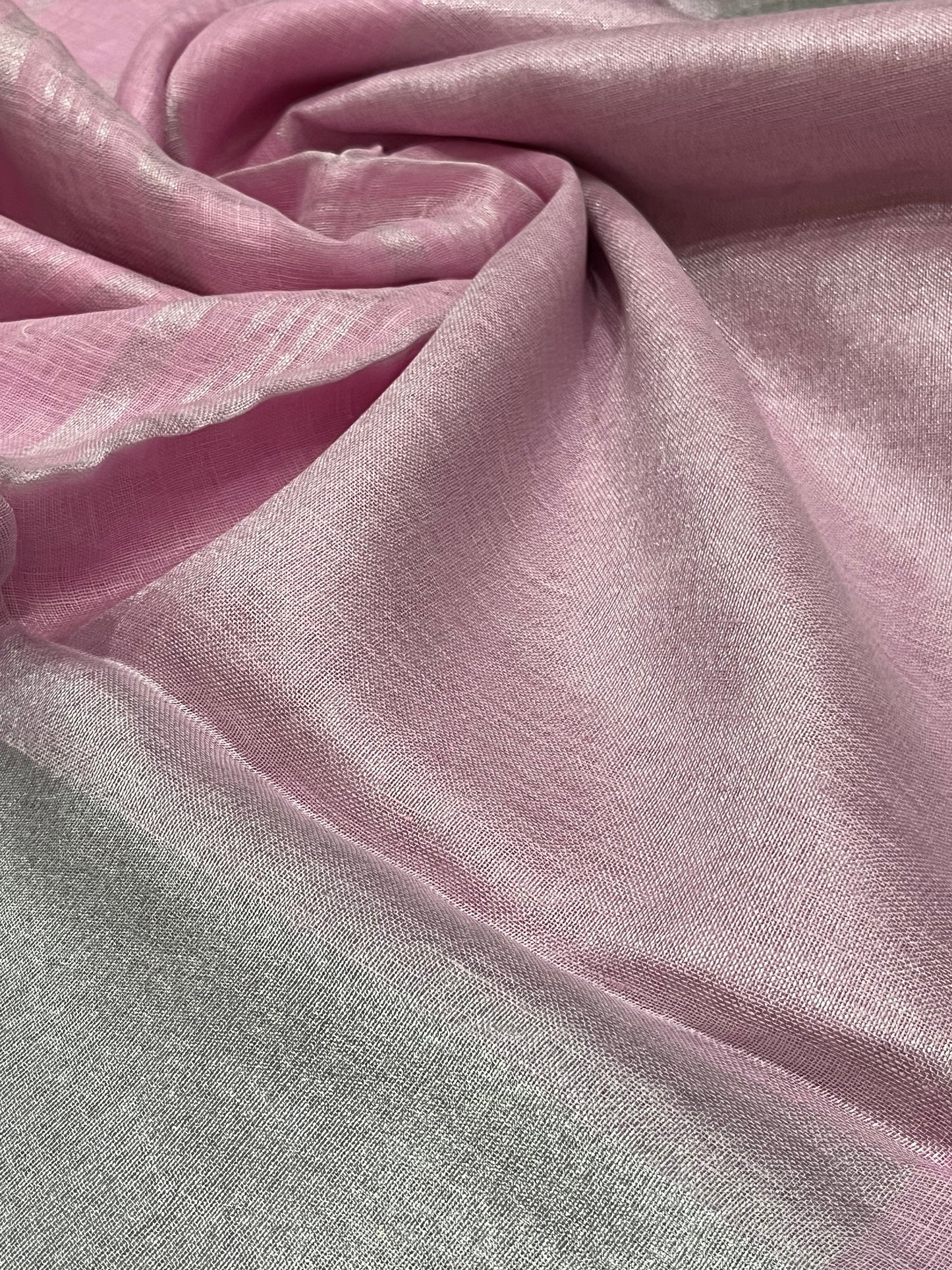 Pink shade Handwoven organic Linen Saree | Silver zari border | KIHUMS Saree