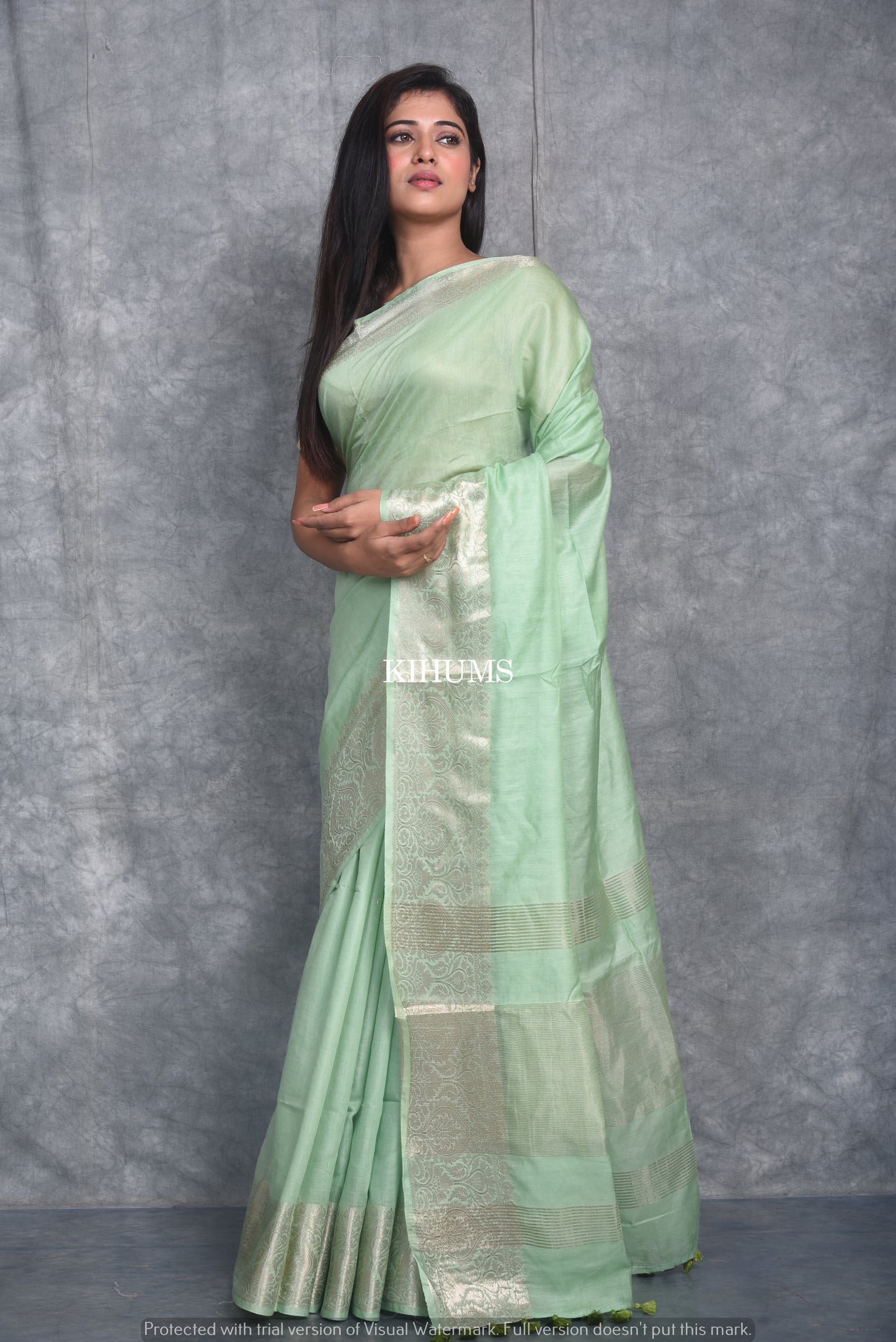 Light Green Shade Handmade Silk Viscose Saree | Zari Jacquard Border | KIHUMS Saree