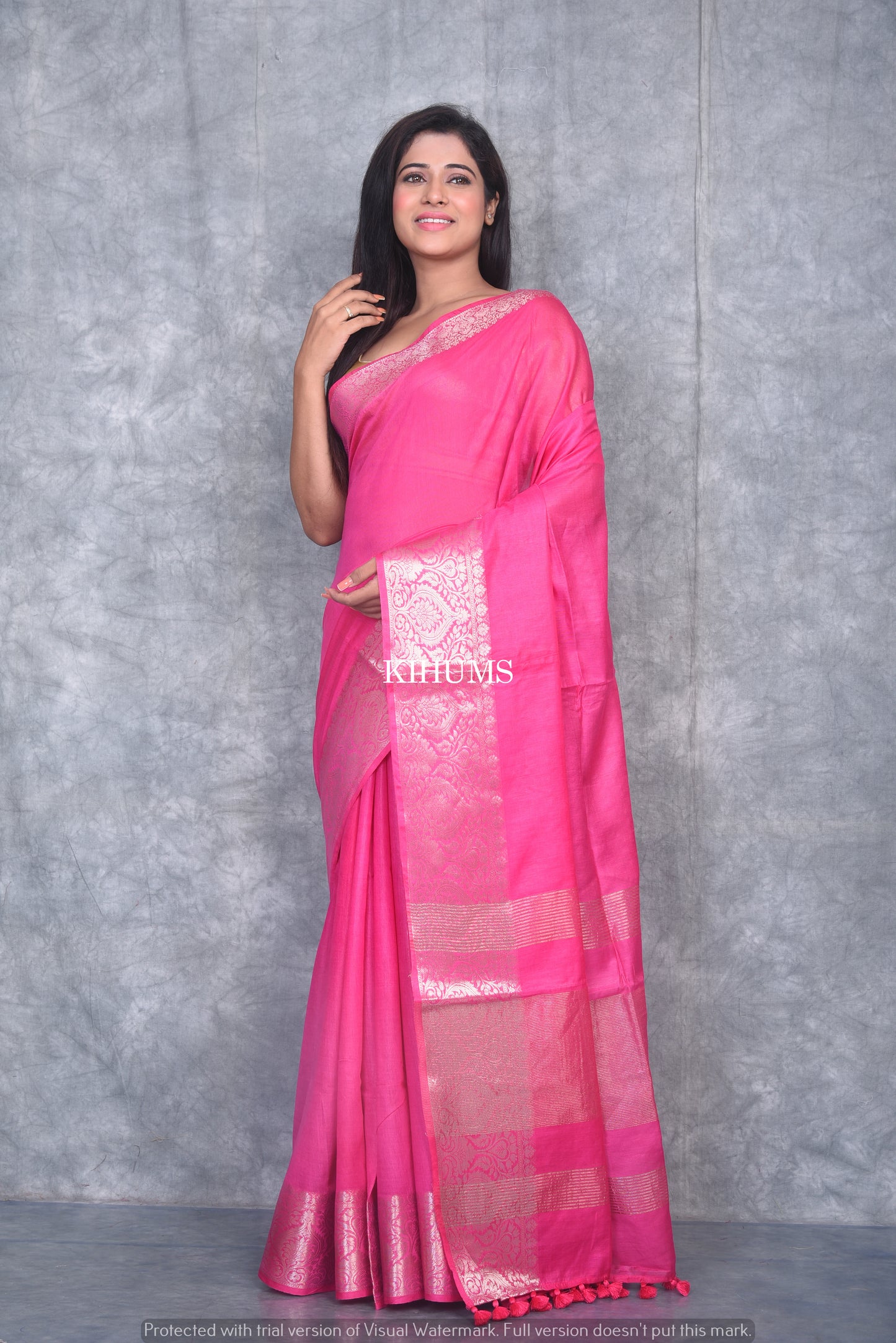 Pink Shade Handmade Silk Viscose Saree | Zari Jacquard Border | KIHUMS Saree