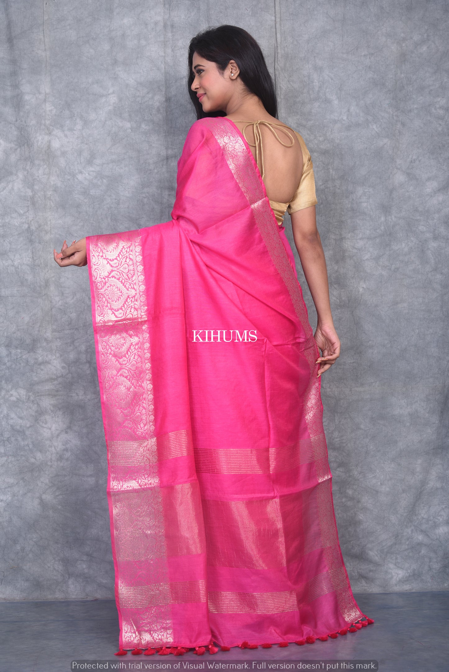 Pink Shade Handmade Silk Viscose Saree | Zari Jacquard Border | KIHUMS Saree