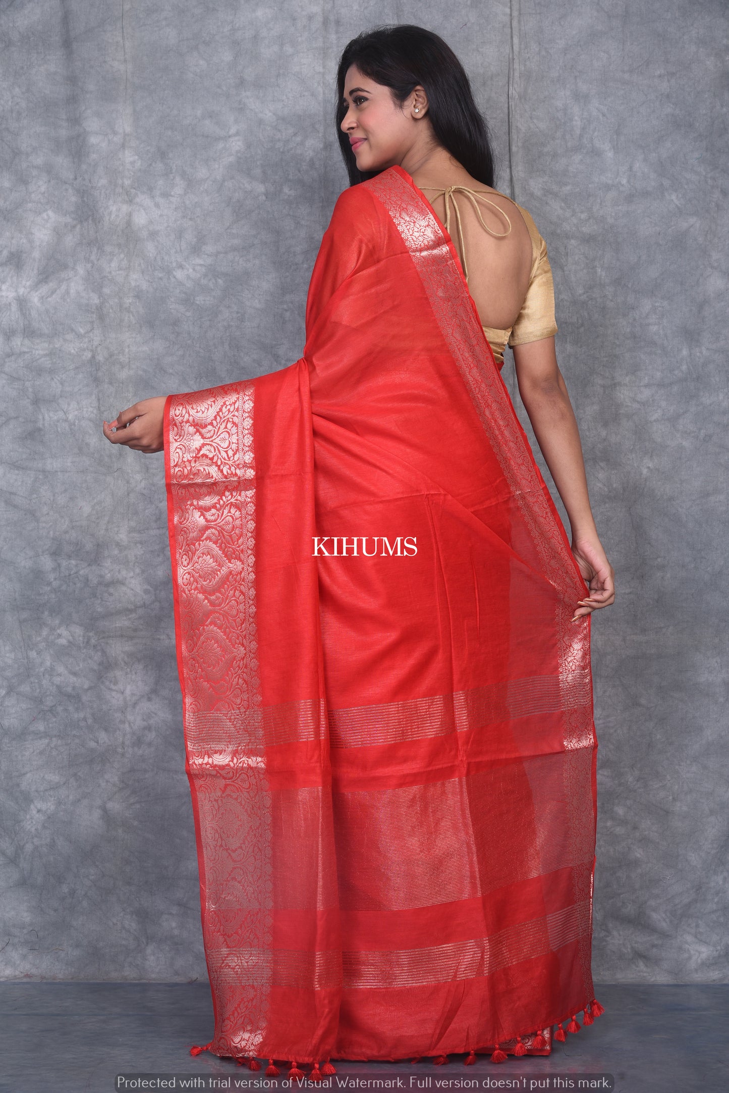 Red Shade Handmade Silk Viscose Saree | Zari Jacquard Border | KIHUMS Saree