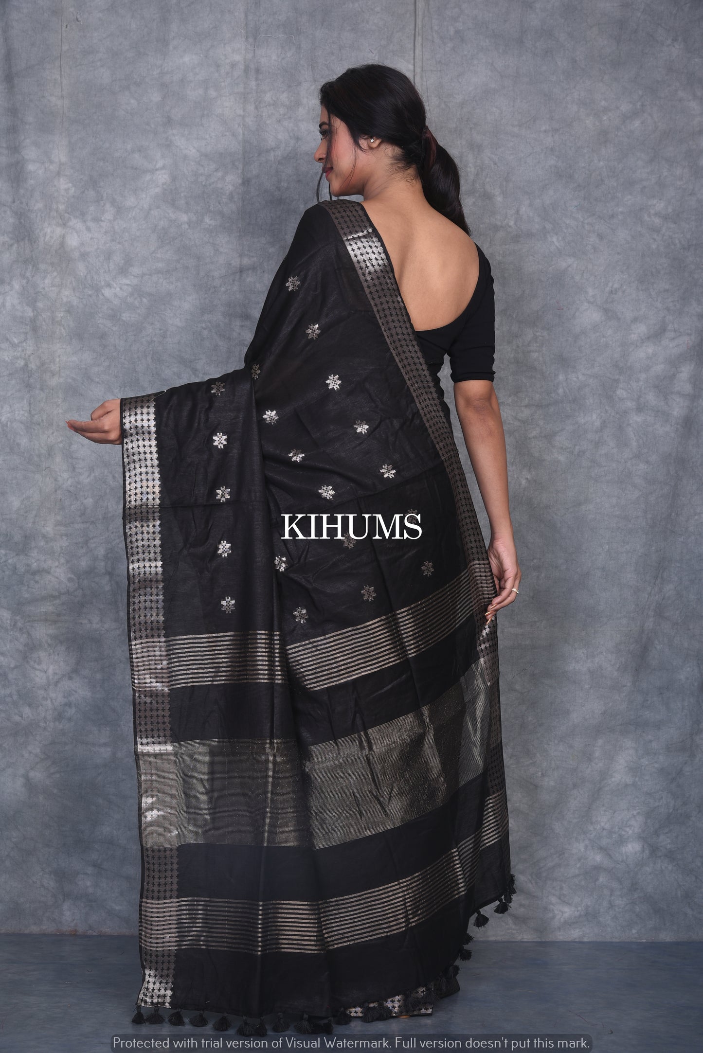 Black Handmade Viscose Silk Saree | Zari woven Border | KIHUMS Saree
