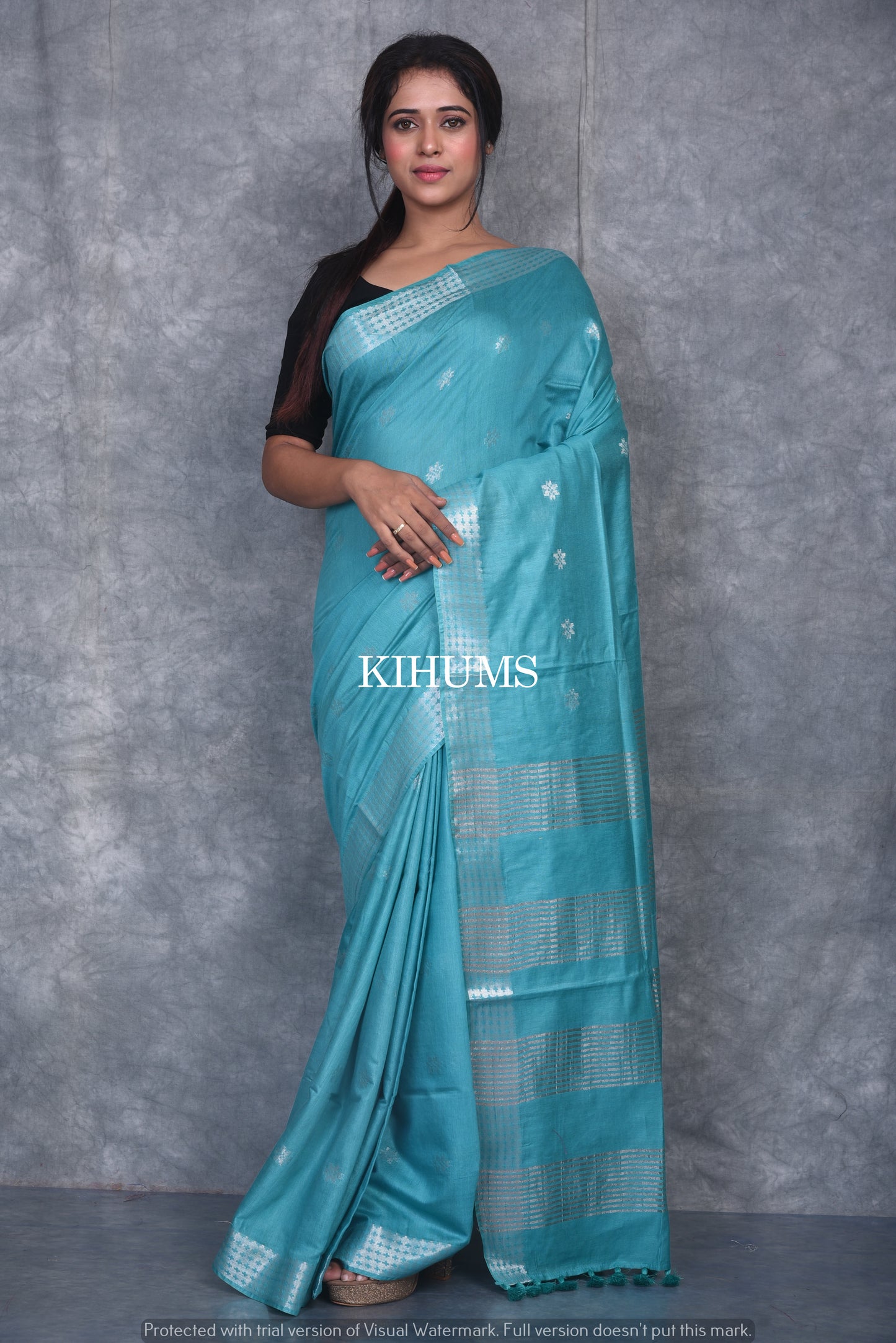 Blue shade Handmade Viscose Silk Saree | Zari woven Border | KIHUMS Saree