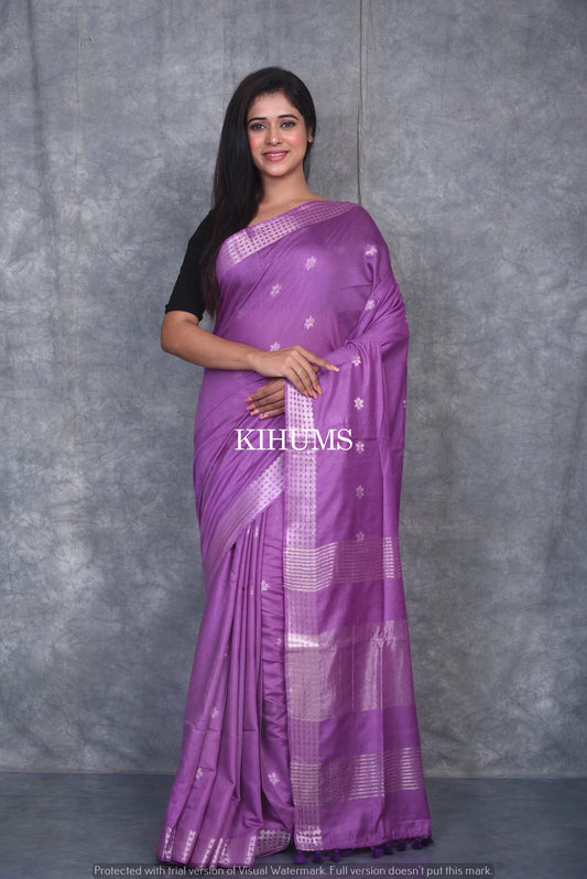 Lavender shade Handmade Viscose Silk Saree | Zari woven Border | KIHUMS Saree