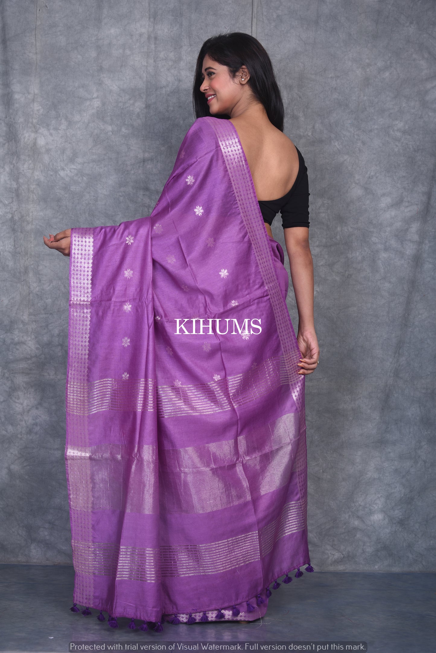 Lavender shade Handmade Viscose Silk Saree | Zari woven Border | KIHUMS Saree